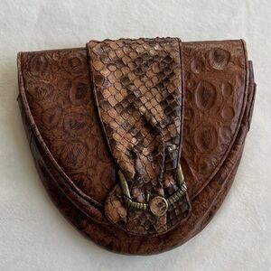 Vintage Sharif Brown Snake and Embossed Clutch